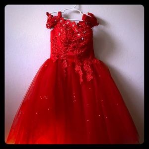 Red off the shoulder lace dress